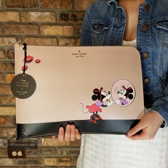 AUTHENTIC MINNIE Mouse Universal Laptop Sleeve Kate Spade BEIGE black - Picture 5 of 7
